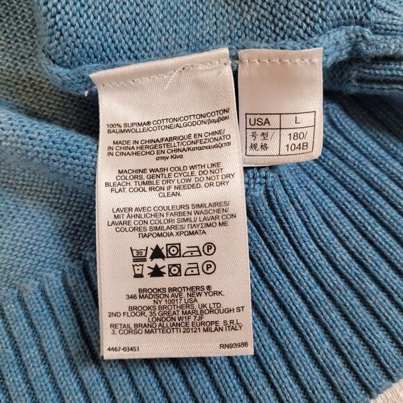 Brooks Brothers 100% Supima Cotton Full Zip Sweater Blue Size L Lightweight - Picture 7 of 9